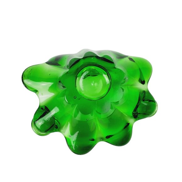 Vtg 70’s Emerald Green Sommerso Murano Curly Leaf Style Art Glass Ashtray Dish - Picture 4 of 4